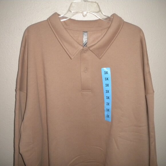 Mondetta Women's Plus Size 2X Natural Collared Pullover Sweatshirt NWT - Picture 3 of 5